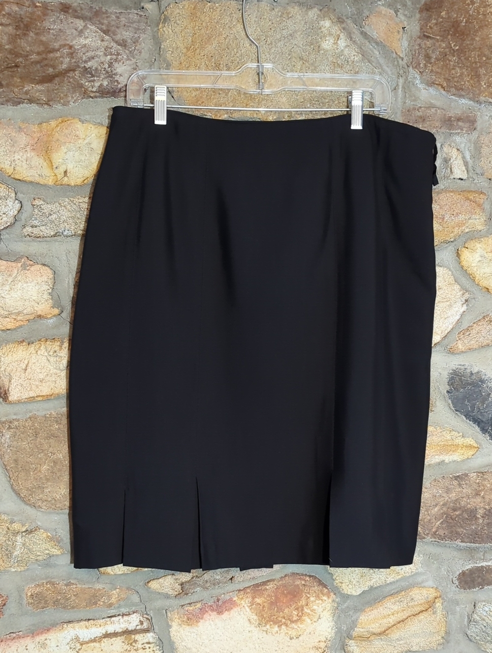 Valerie Stevens 100% Silk Black Pencil Skirt with Front Slits
